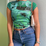 Printed Harajuku Short Sleeve Crop Top T Shirt Fashion Summer Hip Hop Basic T-shirt Women Casual 90s