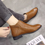Leather Boots Women Daily Square Heel Zip Shoes Breathable Female Comfortable Square Head Pointed Toe Shoes Retro
