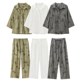 Seven-Sleeve V-Neck Loose Shirt Tight Waist Broad Leg Trousers Casual Suit Woman 2025 Spring And