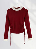 Zingj Exclusive Gentle Sweet Sister Wear High Sense Knit Sweater Female Chiffon Lace Rope Belt Jacket