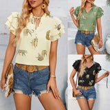 Independently Designed And Developed A New Casual Summer V-Neck Printed Lotus Leaf Sleeve