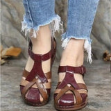 Women's Shoes 2023 Summer New Retro Round Head Slope With Ladies' Roman Shoes Cross Buckle Women's