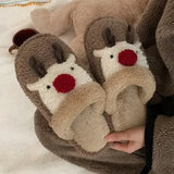 FUNKY 2021 Winter Women's Shoe Cartoon Animal Deer Faux Fur Fleece Sock Christmas Slippers for Home Non-slip Woman