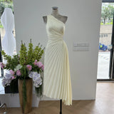 French Elegant Style High-Level Famous Temperament Folded Waist Shoulder Dress Dress Dress