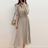 Zingj Chic Autumn Design Sense Niche Single Breasted Lapel Shirt Dress High Waist Pleated Skirt Bottom