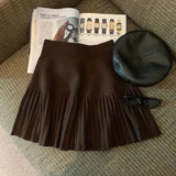Knitted Pleated High-Waisted Mini Skirt- Outfit