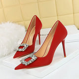 Zingj Fashion Banquet High-Heeled Shoes Women's Shoes Fine Heel Ultra High Heel Shallow Mouth Pointed Water Diamond Buckle Single Shoes