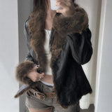 2025 Millard Hairy Leather Coat Street Hottie Style Loose Cardigan