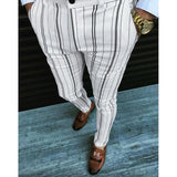 Autumn New Business Casual Striped Printed Pencil Pants For Men Mid Waist Long Pants Streetwear Fashion Men's Slim