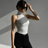 Women Sexy Sleeveless Halter Neck Vest Sleeveless Solid Knit Ribbed Slim Fit Tank Tops Clubwear Ladies Camisole Streetwear