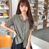 Colors Shirts Women Colorful Simple Notched Sweet Girls Korean Tops Leisure Short Sleeve Student All-match Version Female