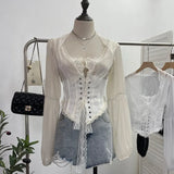French Court Wind Strapped With Waist Fish Bone Shirt Lace Shirt Back Waist To Take Short Top