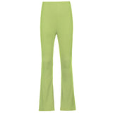 Skinny Elastic Flare Pants Women Casual High Waist Long Trousers Laides Purple Ribbed Sweatpants Summer