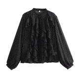 2025 New Women's Folding Decoration Wave Dot Printing Loose Shirt