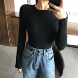 Neck Ruched Women Sweater High Elastic Solid 2021 Fall Winter Fashion Sweater Women Slim Sexy Knitted Pullovers Pull Femme