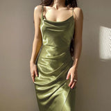 Satin Long Dress Summer 2022 Low Cut Spaghetti Strap Sexy Evening Party Dresses Women Backless Bodycon Maxi Dress