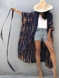 Sexy Black Retro Striped Batwing Sleeve Self Belted Plus Size Long Kimono Tunic Women Tops and Blouses Shirts