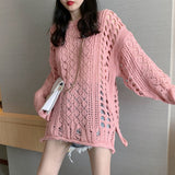 Zingj And Autumn 2024 New Long-Sleeved Jacket Loose Wearing Knit Female Lazy Wind Roll Edge Hollow Hole Sweater-Outfit