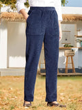 Pure Color Elastic Waist Striped Straight