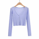 Zingj New V-Collar Single-Breasted Long-Sleeved Sunscreen Sweater Summer Hollowed-Out Leisure Air-Conditioning