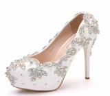 Cm High Heels Large Size Waterproof Table Single Shoes Women's Fine Heel Round Head Diamond Wedding Shoes Bridal Shoes
