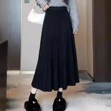 Zingj And Winter Loose Cover Meat Show Thin White Knit Skirt Female Pleated Skirt Lazy Casual Long Skirt Big Skirt-Outfit