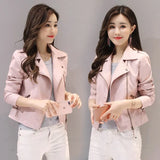 Jacket 2021 Spring Autumn Pink Pu Leather Coat Biker Bomber Jacket Motorcycle Faux Leather Outerwear Casual Black