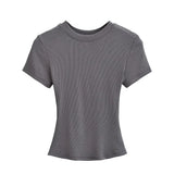 Zingj Trend Women's Wear Thread Slim Short-Sleeved T-Shirt Sexy Round Collar Solid Color Shoulder Show Thin Short Navel