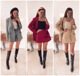 Womens blazer two piece suit set double breasted jacket blazer 2021 spring ladies formal