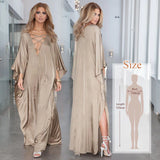 Sexy Cold Shoulder V Neck Bats Sleeve Loose Summer Beach Dress Plus Size Women Beachwear Kaftan Black Dress