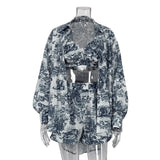 Zingj Women's 2024 New Vintage Shirt Sling Shorts Set Chinese Style Ink Printing Fashion Three-Piece Set-Outfit