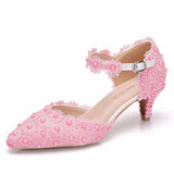 Cm White Lace Tip Sandals Low Heel Plus-Size Sandals Woman Lace Wedding Shoes Bridal