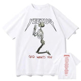 Street Skull Money Printing Oversized Pattern T-Shirt Gothic Cotton T-Shirt Y2k Blouse Short Sleeves For Harajuku