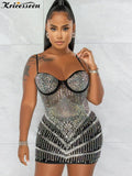 Sexy Glitter Crystal Skinny Mini Dress New Women Sleeveless Strap Bodycon Birthday Clubwear Sequin Dress