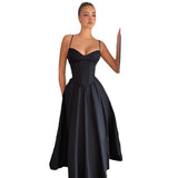 Women's 2025 Summer New Sexy V Tie Dress Black Bareback Sexy Dress