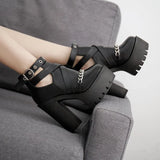 thick heel high heel thick sole cool bootsOutfit