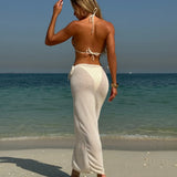 2025 New Solid-Color Mesh Dress Starfish Swimsuit Three-Piece Bikini