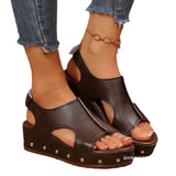 New Thick-Bottomed Hollow Fish Mouth Sandals Women Large Size Rivet Magic Sticky Slope And Beach Cool