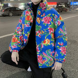 Northeast Big Flower Cotton-Padded Jacket Men And Women China-Fashion Chinese Wind Peony Flowers Add Thick Cotton Clothes Winter Warm Coat Oversize-Outfit