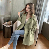 Zingj Breasted Windbreaker Female Long Spring And Autumn New Student Korean Version Versatile Loose Suit Collar Casual Thin Coat-Outfit