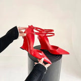 Zingj Spring / Summer Runway Show New Wedge Pointed Red High-Heeled Shoes Female Patent Leather Sexy Baotou Personality Sandals Women-Outfit