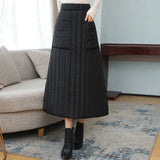 Women'S Skirts Fashion Winter High Waist Skirt 2020 New Windproof And Warm Zipper Down Cotton Skirt Large Size Black