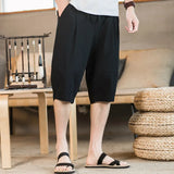 Shorts Men Summer Cotton Linen Retro Trend Horse Pants Wear Linen Casual Sports Loose Seven Points Beach Pants-Outfit