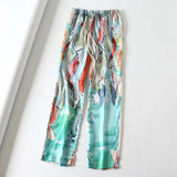 Design Abstract Ink Printed Straight Women Pants Summer Fashion High Waist Wide Leg Loose Spring Casual Trousers For