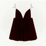 Velvet V-Neck Backless Strap Mini Dress- Outfit