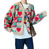 Zingj And Winter On The New 2024 Peach Heart Knitting Cardigan Sweater Female Color Love Single Breasted Temperament Fashion Cardigan Coat-Outfit