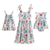 Family Matching Clothes Floral Print Bohemian Mother Daughter Sling Vest Beach Dresses Mommy and Me Matching