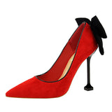 Zingj Korean Version Sexy Skinny High-Heeled Shoes Women's Shoes With High Heel Suede Shallow Pointed Bow Single