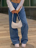 Dark Blue Loose Baggy Boyfriend Jeans with Low