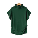 2021 Fashion Turtleneck Batwing Short Sleeve Cotton Shirt Female Casual Solid Blouse Oversized Tops Women